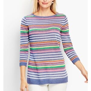 Talbots Womens Sweater Size Small Medium Petunia Linen Striped Top 3/4 Sleeves